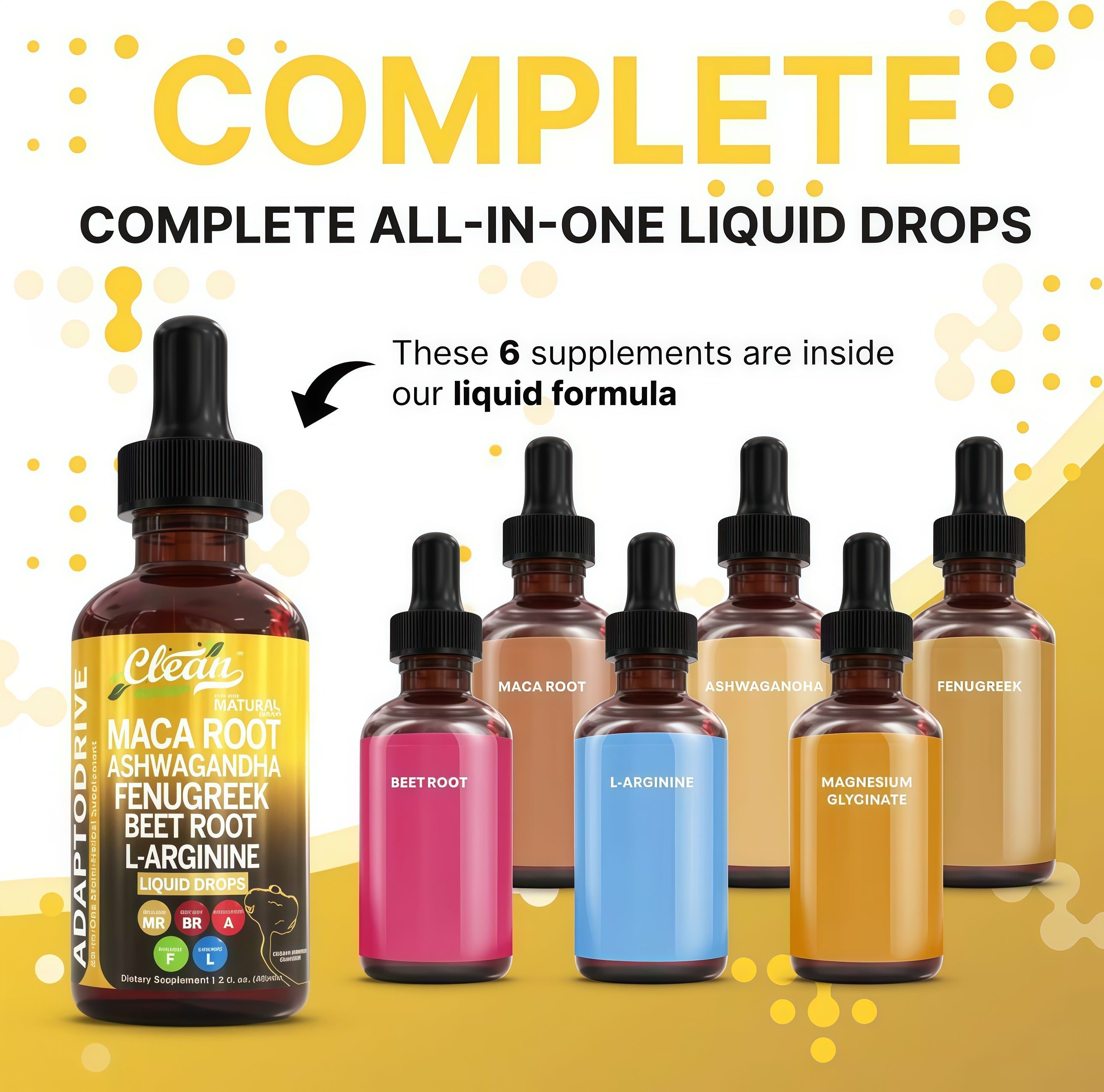 Organic Maca Root Liquid Drops with Ashwagandha,Fenugreek,Beet Root and L- Arginine Liguid Multivitamin for Women and Men Adapto Drive Supplement