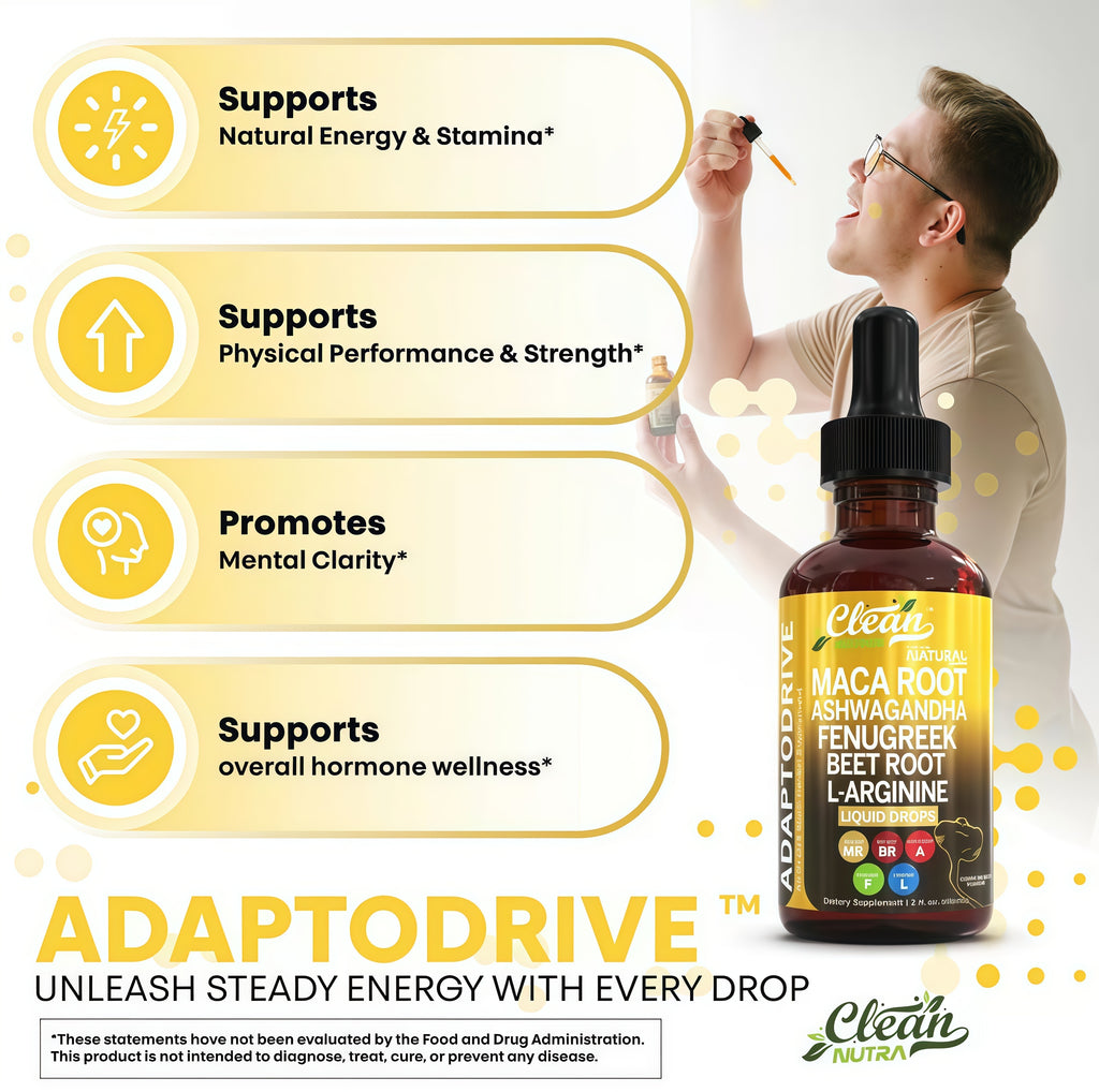 Organic Maca Root Liquid Drops with Ashwagandha,Fenugreek,Beet Root and L- Arginine Liguid Multivitamin for Women and Men Adapto Drive Supplement