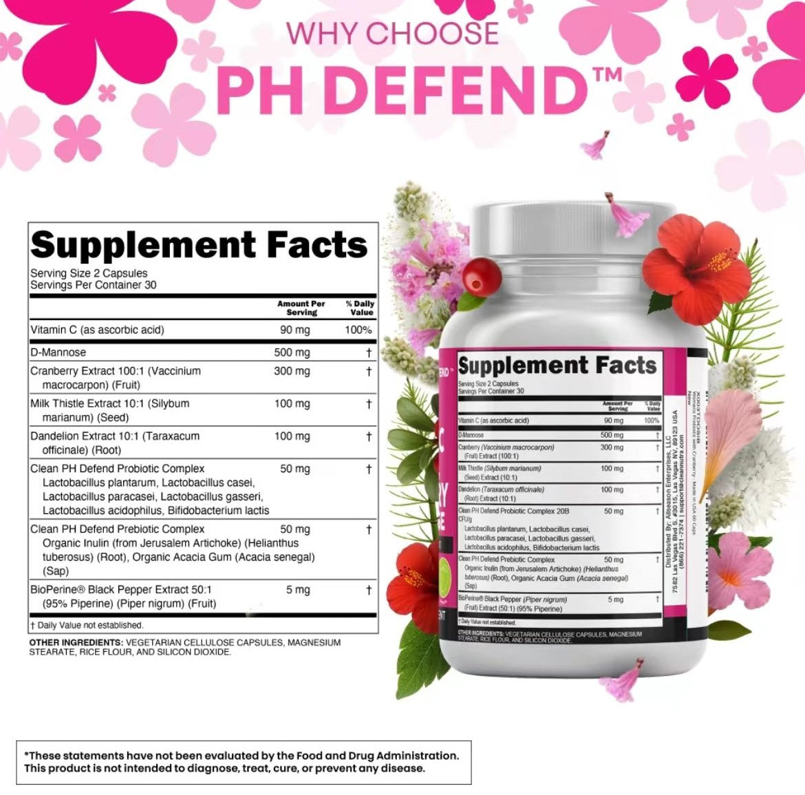 Clean Nutral PH Defend Probiotics for Women Balance with Prebiotics Cranberry Dmannose Healthy Odor and Tract Support Made in USA Pills Supplement
