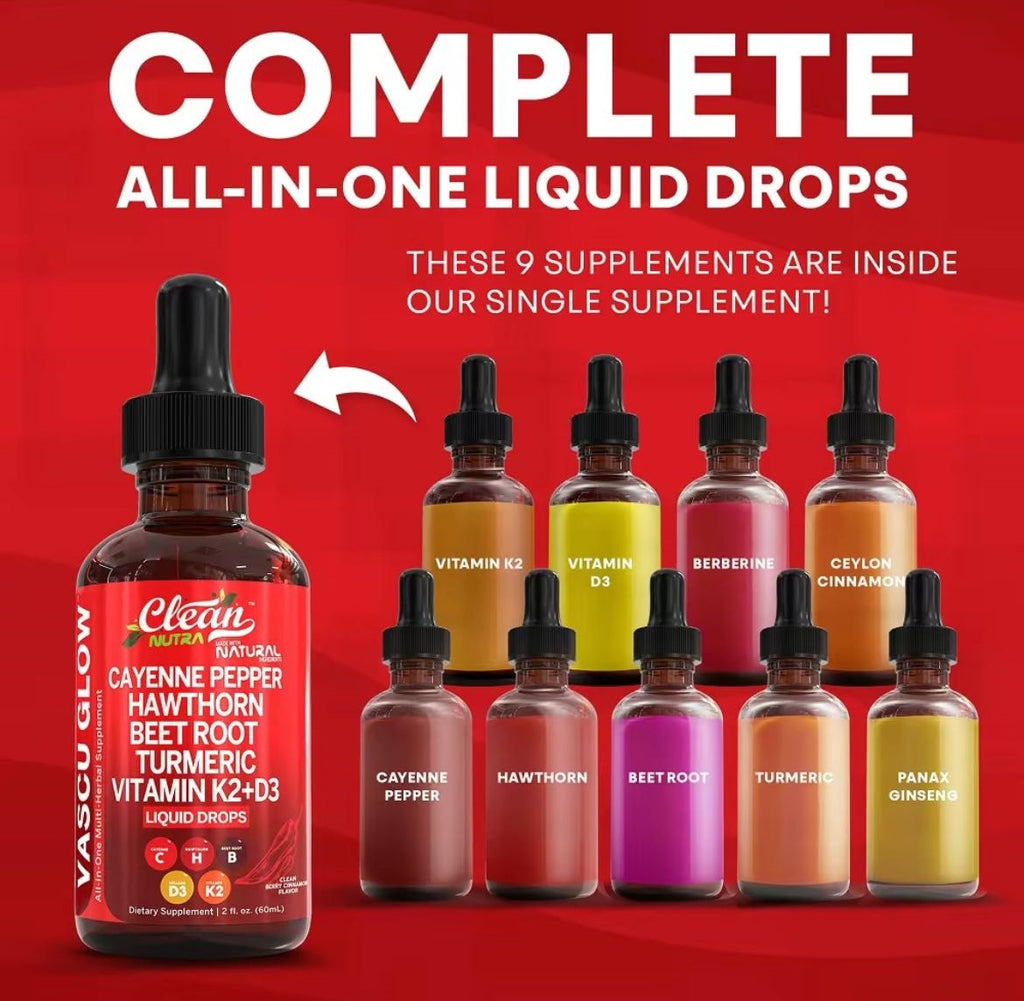 Cayenne Pepper Supplement Liquid Drops +Hawthorn Berry, Vitamin D3 K2 Organic Beet RootPowder, Ceylon Cinnamon, Turmeric Curcumin,Panax Ginseng