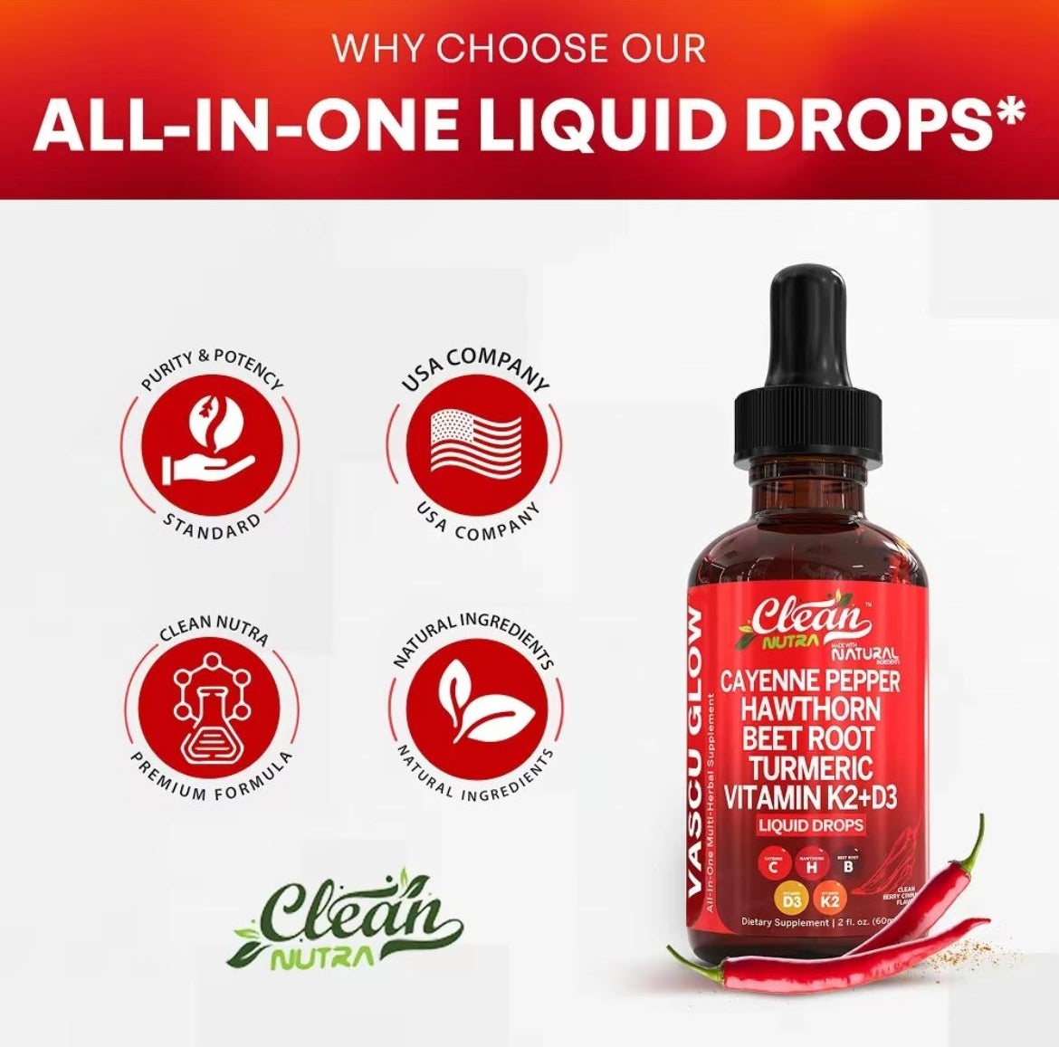 Cayenne Pepper Supplement Liquid Drops +Hawthorn Berry, Vitamin D3 K2 Organic Beet RootPowder, Ceylon Cinnamon, Turmeric Curcumin,Panax Ginseng