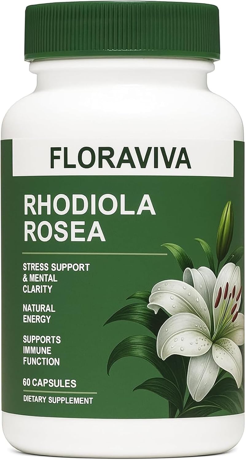 Floraviva Rhodiola Rosea Capsules 500mg - Natural Adaptogen Supplement for Stress Support, Mental Focus & Energy - Non-GMO