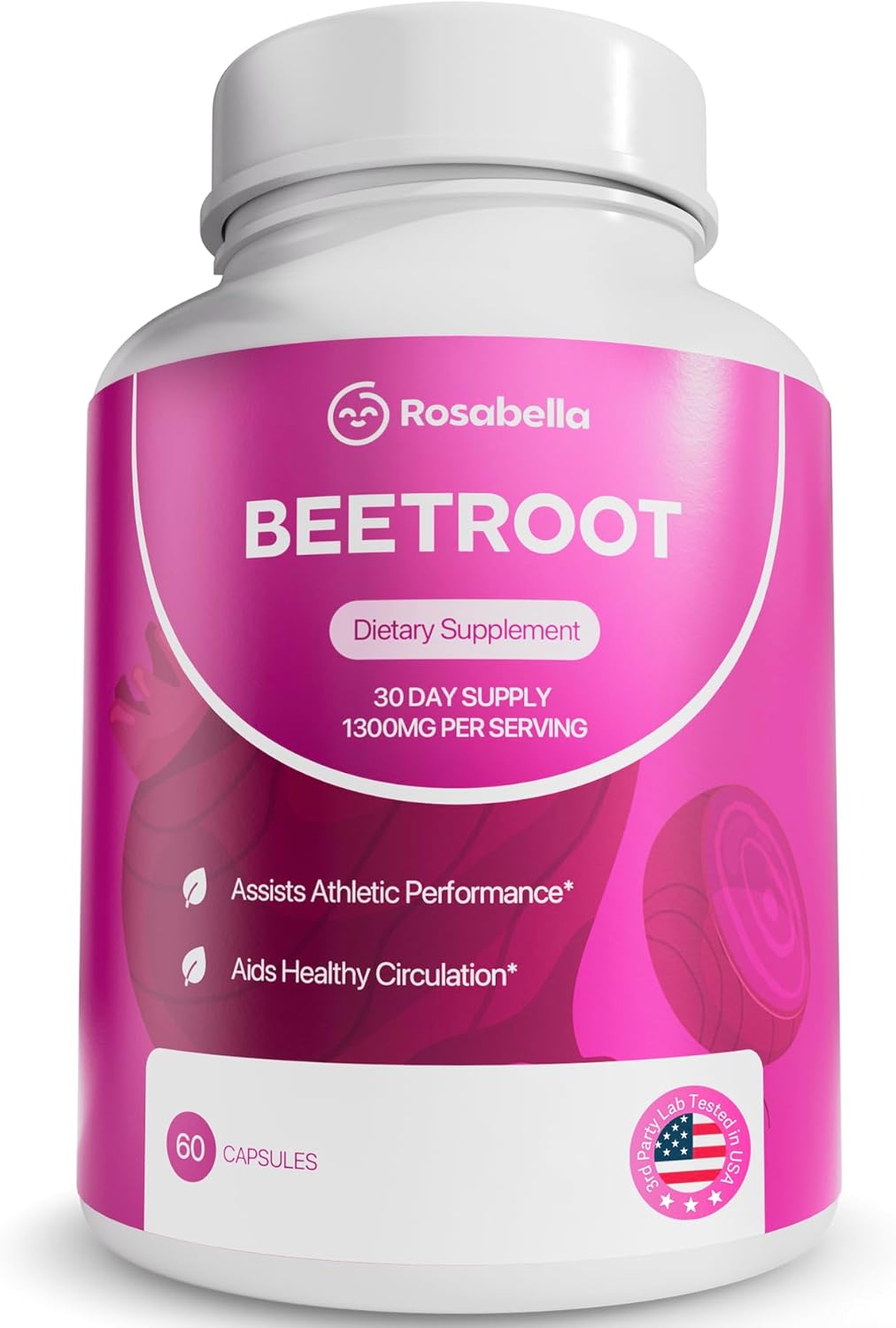 Rosabella Organic Beet Root Capsules - 1300mg Beet Root Powder Aids Healthy Circulation & Vitality, Non-GMO, Beet Root Supplement - 60 Capsules, 30-Day Supply