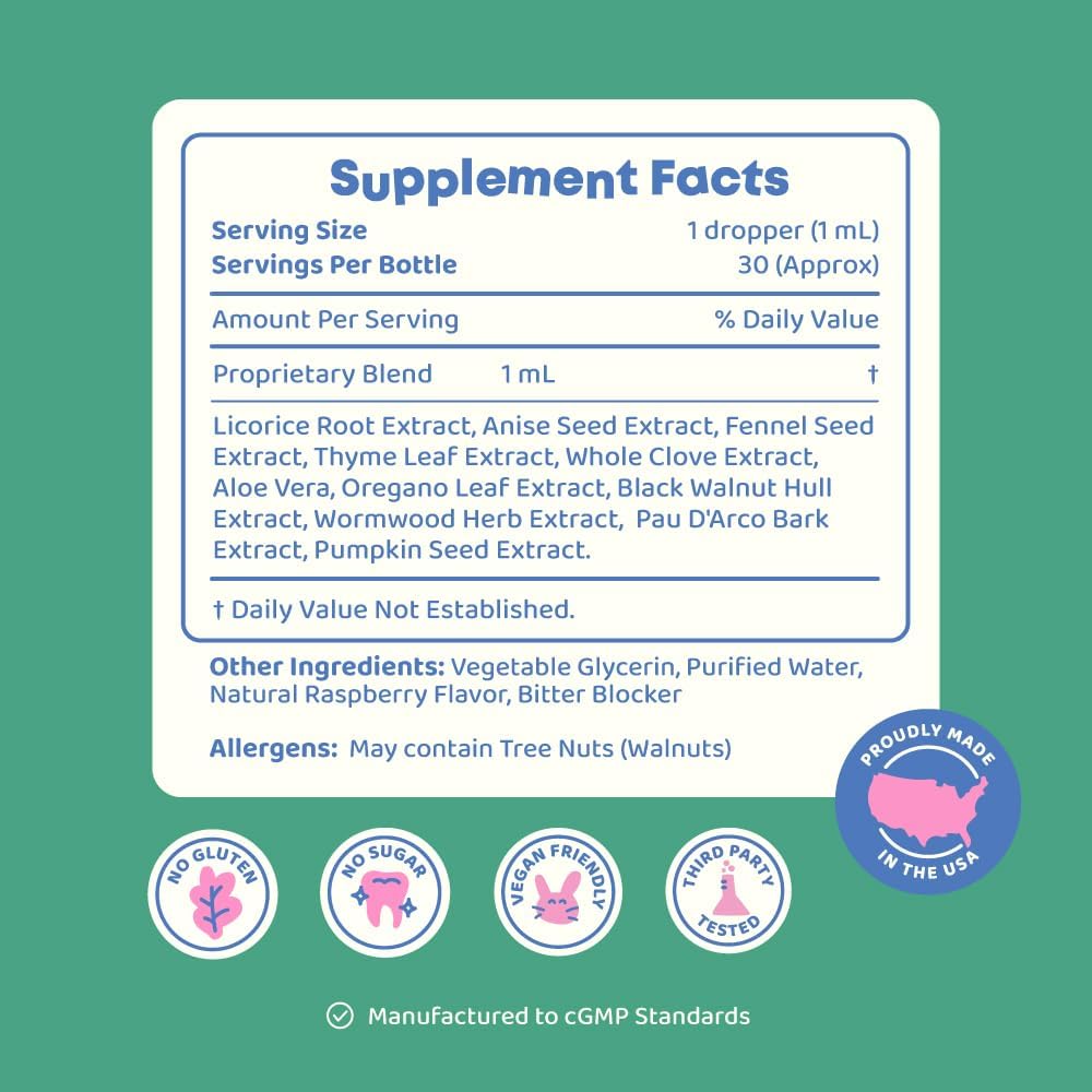 JoySpring ParaPatrol Kids’ Herbal Blend – Alcohol-Free Liquid Supplement with Black Walnut and Wormwood Extract | Supports Digestive Health | Natural Raspberry Flavor – 30 Servings