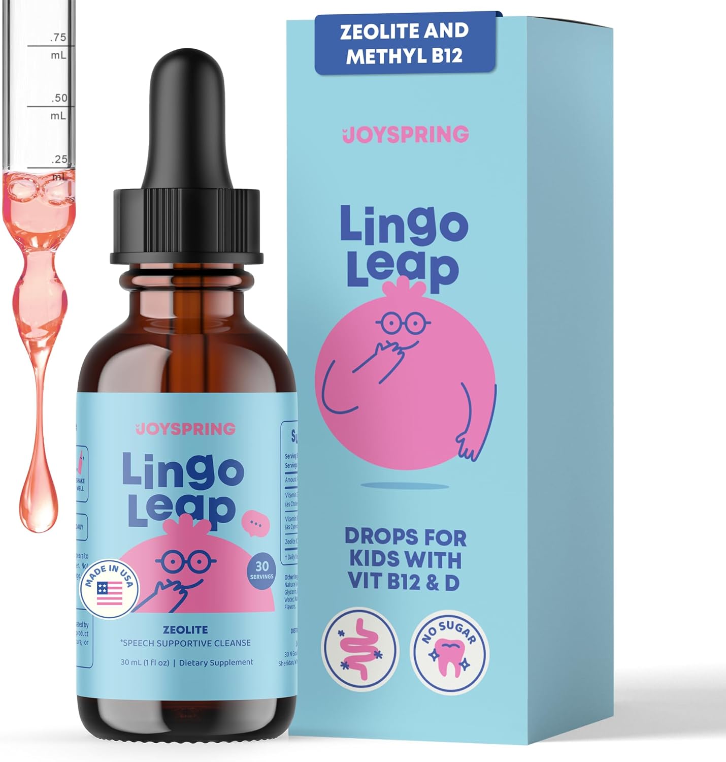 JoySpring LingoLeap – Liquid Kids Formula with Zeolite Clinoptilolite, Methylated B12 & Vitamin D3 | Gentle Daily Support for Kids’ Wellness | Ages 3+ | (1fl oz) 30 Servings