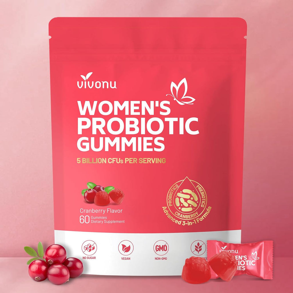 VivoNu Viginal Probiotics for Women, Women Probiotic Gummies, Feminine Balance Gummies, Prebiotic Gummy, Cranberry Probiotics for Woman Vaginigal Health, Yeast Ph Balance| 60 Gummies