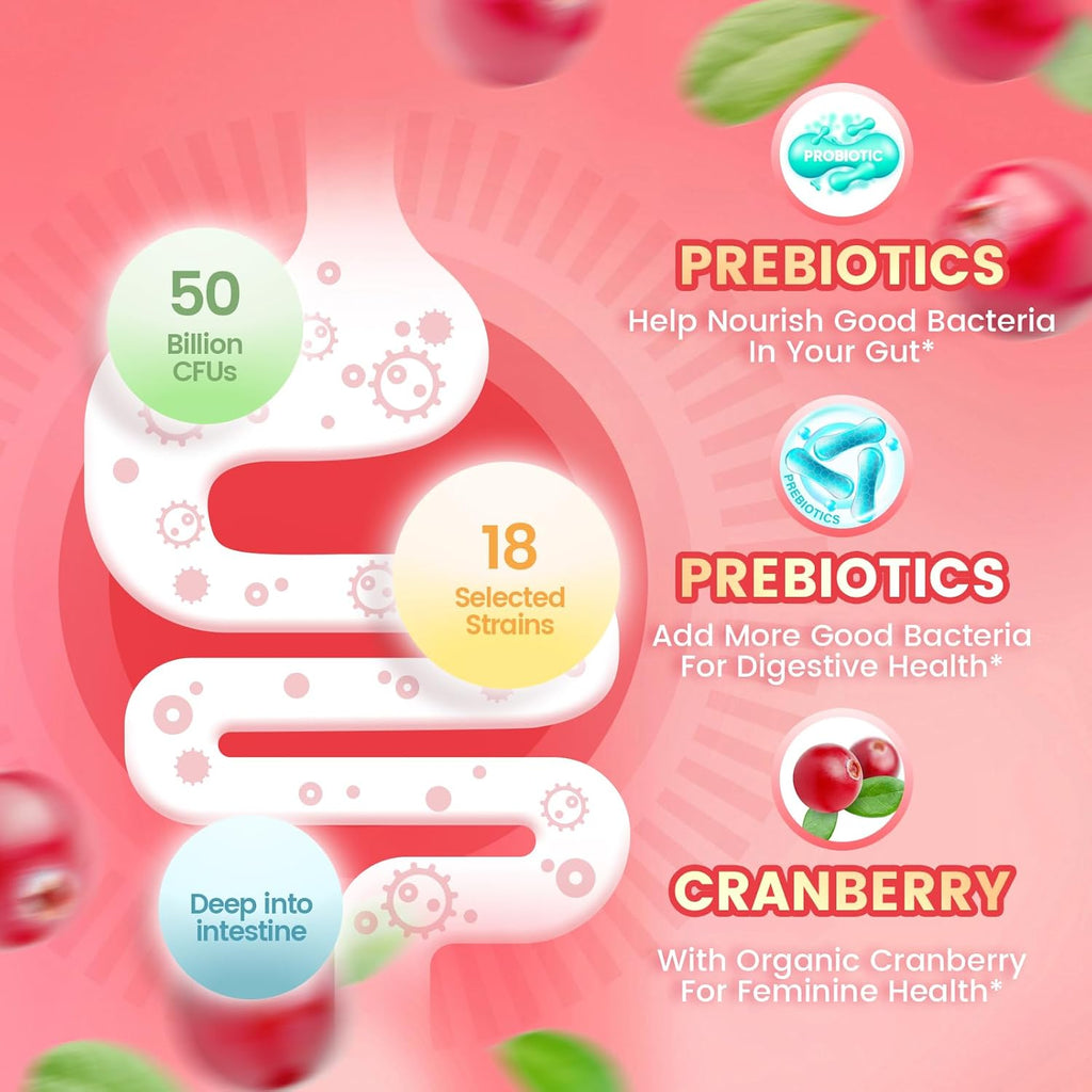VivoNu Viginal Probiotics for Women, Women Probiotic Gummies, Feminine Balance Gummies, Prebiotic Gummy, Cranberry Probiotics for Woman Vaginigal Health, Yeast Ph Balance| 60 Gummies