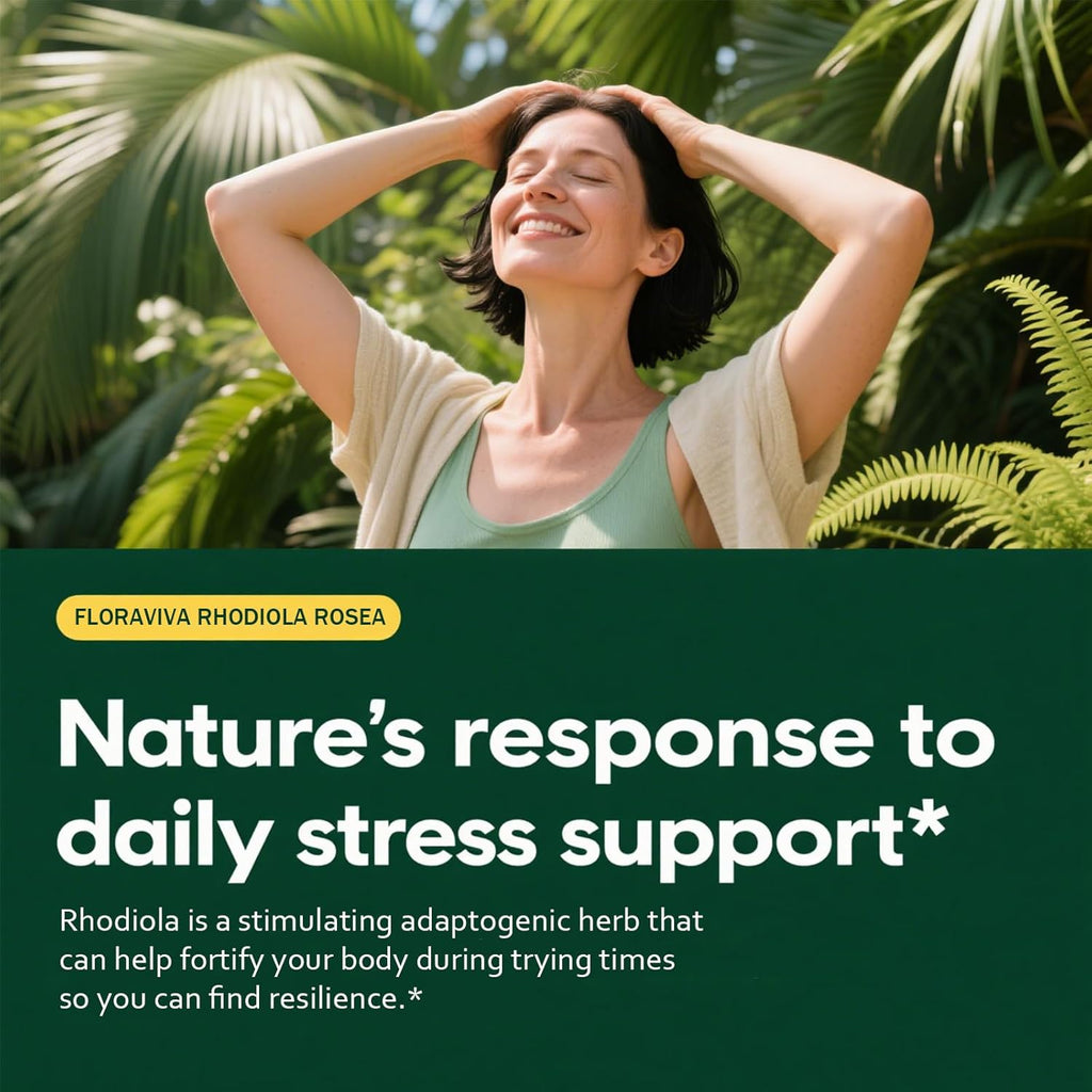 Floraviva Rhodiola Rosea Capsules 500mg - Natural Adaptogen Supplement for Stress Support, Mental Focus & Energy - Non-GMO
