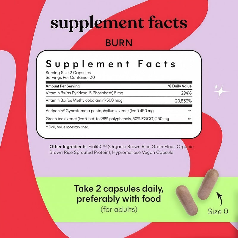 Lemme Burn - Metabolism, Belly Fat Burning + AMPK Activating Supplement for Men & Women w/Clinically Studied Actiponin Gynostemma, Green Tea Extract, Vitamins B6 & B12 - Gluten Free, 60 Count