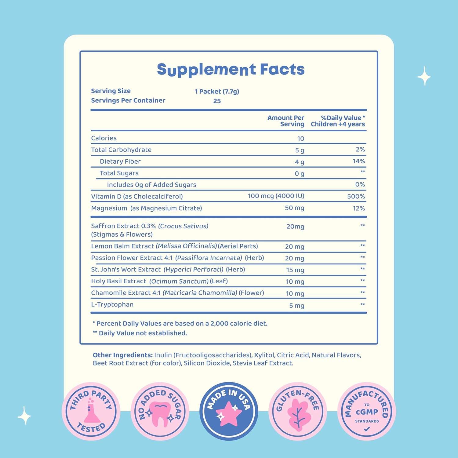 JoySpring Pixie Sticks with Saffron & GABA for Kids | Mood Balance Supplements for Kids | Sugar-Free Powder Candy or Water Flavor Powder (25 Servings)