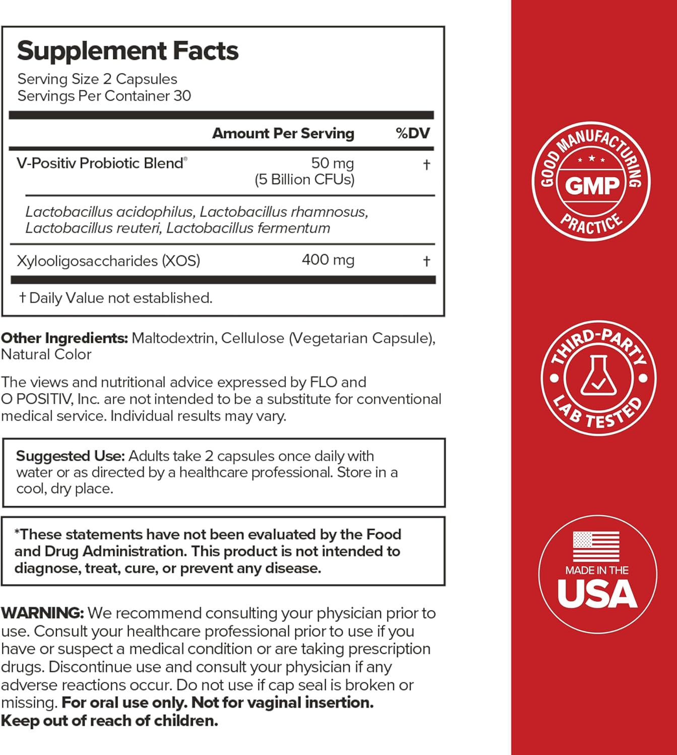 O Positiv URO Vaginal Probiotics for Women pH Balance with Prebiotics & Lactobacillus Probiotic Blend - Vaginal Health Supplement - Promote Healthy Vaginal Odor & Vaginal Flora, 60 Count (Pack of 1)