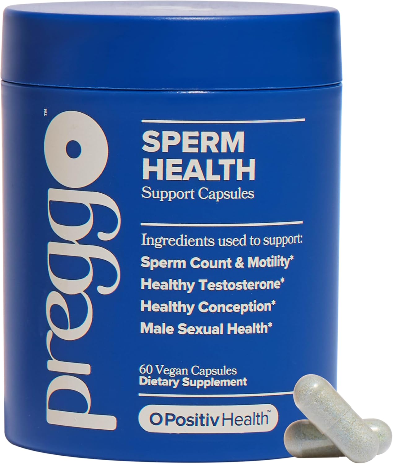 O Positiv Preggo Sperm Health Capsules for Men - OBGYN-Formulated for Improved Sperm Count & Motility with Tongkat Ali, NAC, Alpha Lipoic Acid – Male Reproductive Health, 60 Count (Pack of 1)