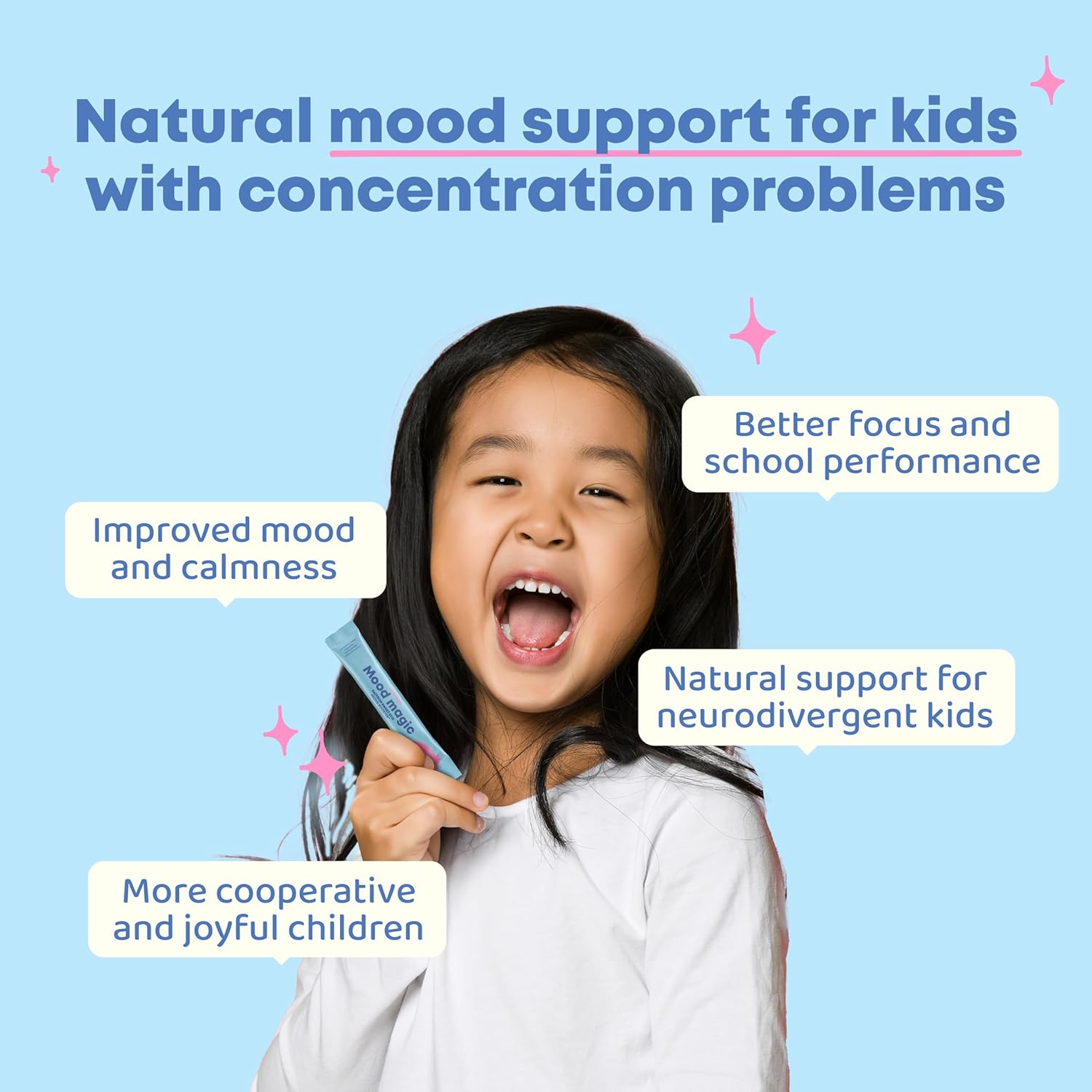 JoySpring Pixie Sticks with Saffron & GABA for Kids | Mood Balance Supplements for Kids | Sugar-Free Powder Candy or Water Flavor Powder (25 Servings)